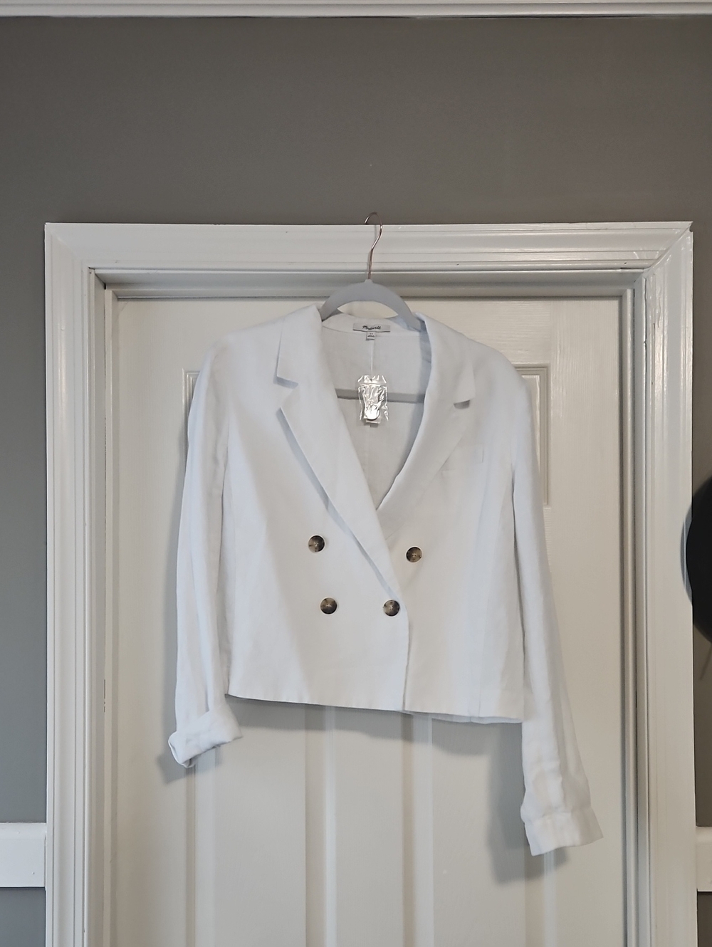 Madewell White Double-Breasted Cropped Blazer